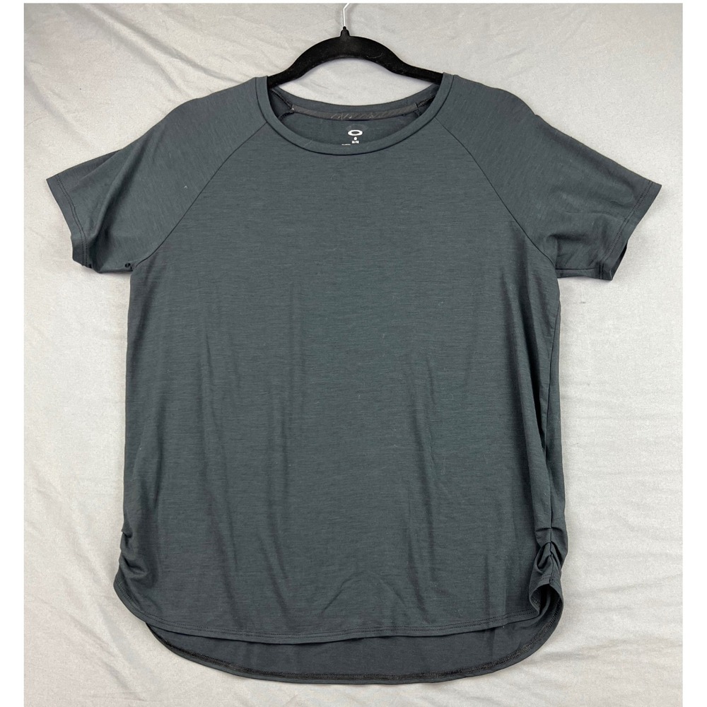 Oakley Shirt Womens Medium Ohydrolix Gray Short Sleeve Active Ruched Side Good